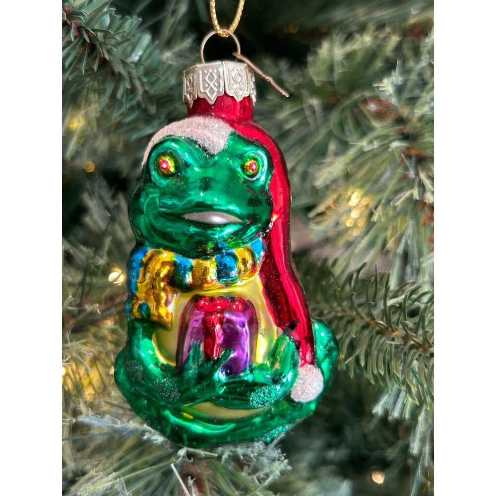 Vintage Thomas Pacconi Hand Blown Glass Frog Christmas Ornament